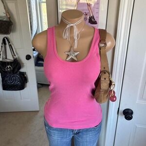 y2k 2000s hot pink cotton fitted tank top